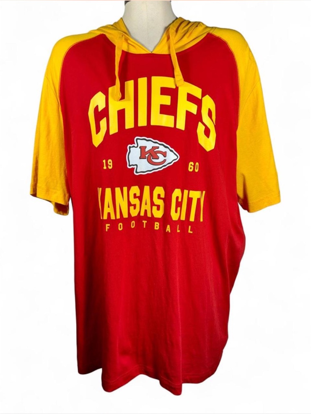 Logo Athletic Kansas City Chiefs Short Sleeve Hooded Shirt Red Gold XL